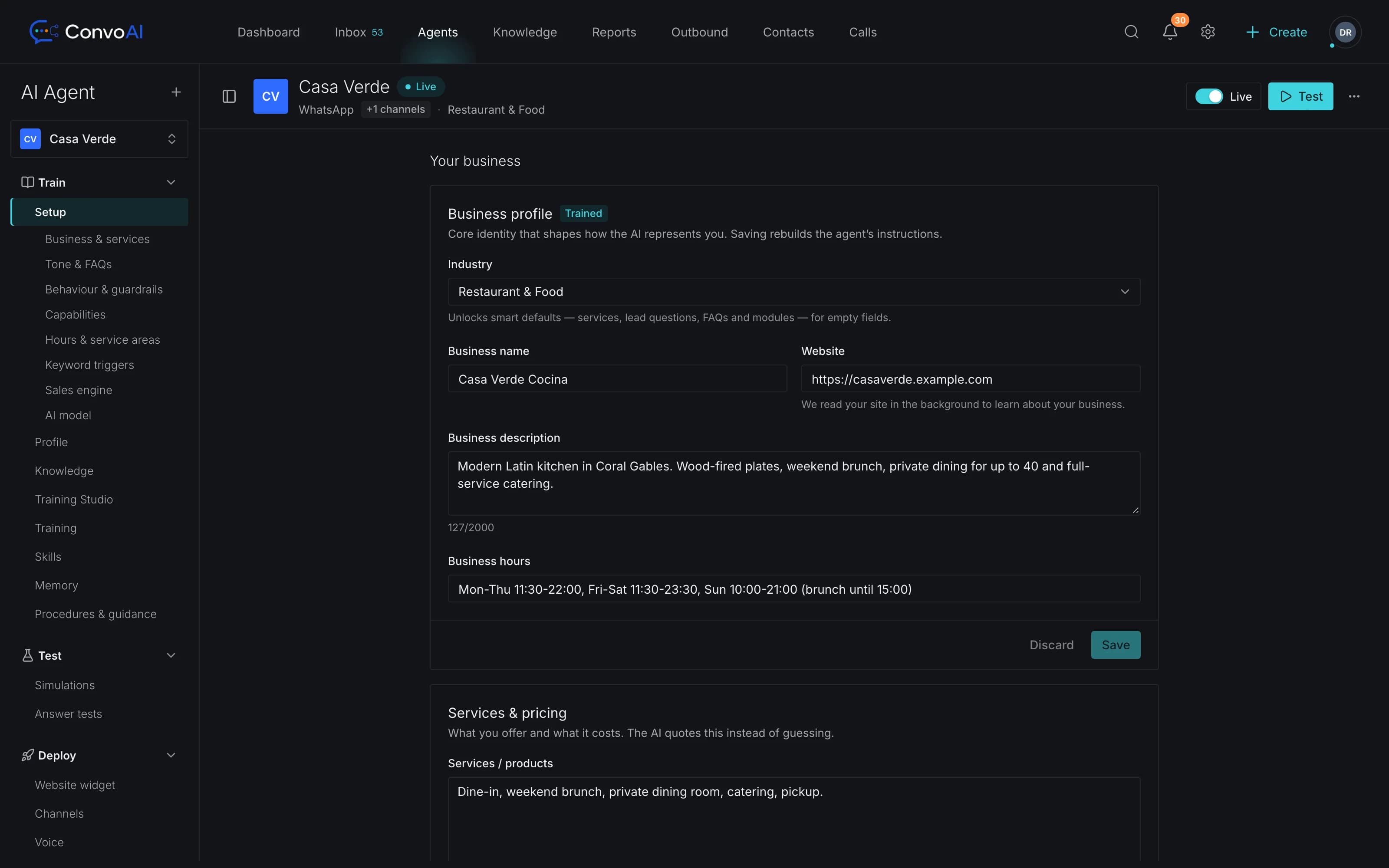 AI Employee setup: business profile
